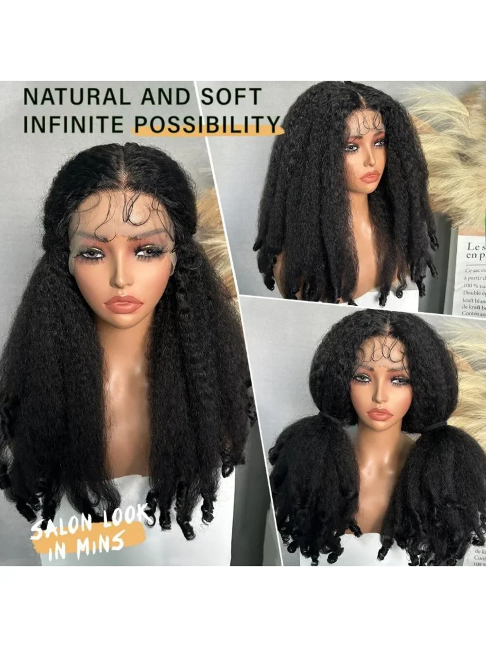 20-Inch Afro Curly Lace Front Wig - HD Transparent, Kinky Straight, Voluminous